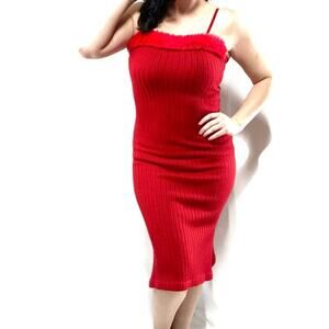 Vintage Naturally Jojo 90s Red Faux Fur Sweater Dress Size Medium